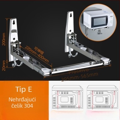 Zidni stalak za mikrovalnu pećnicu, od nehrđajućeg čelika 304, oglednog završnog sloja, sklopiv i proširiv, nosivost 100 kg