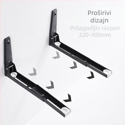 Zidni stalak za mikrovalnu pećnicu, od nehrđajućeg čelika 304, oglednog završnog sloja, sklopiv i proširiv, nosivost 100 kg