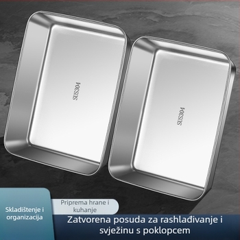 Nehrđajući čelik – četvrtasta kutija za obrok s poklopcem, pladanj za skladištenje u hladnjaku, pladanj za pripremu vrućih jela, za vanjsku upotrebu