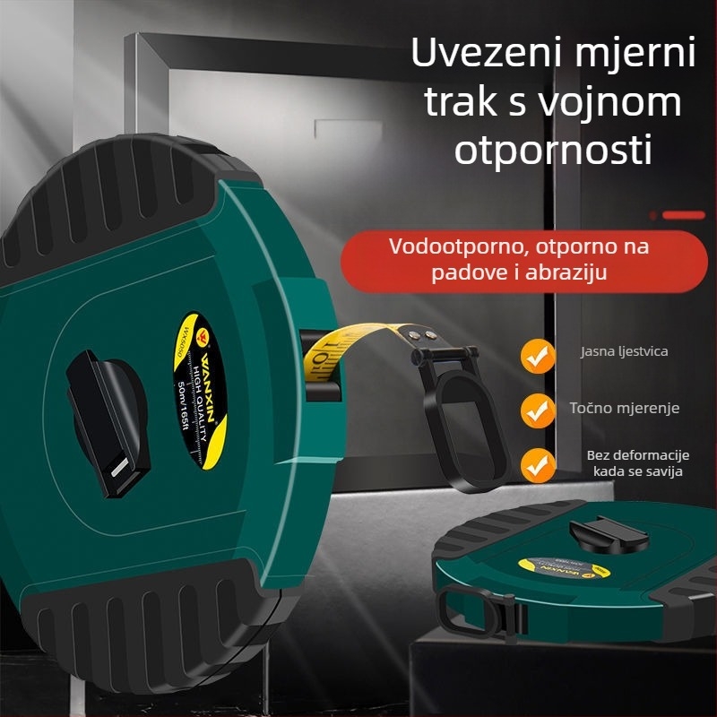 Vlaknasta mjerna traka, gumom premazano kućište s diskom, industrijskog tipa, duljine 10/20/30/50 m