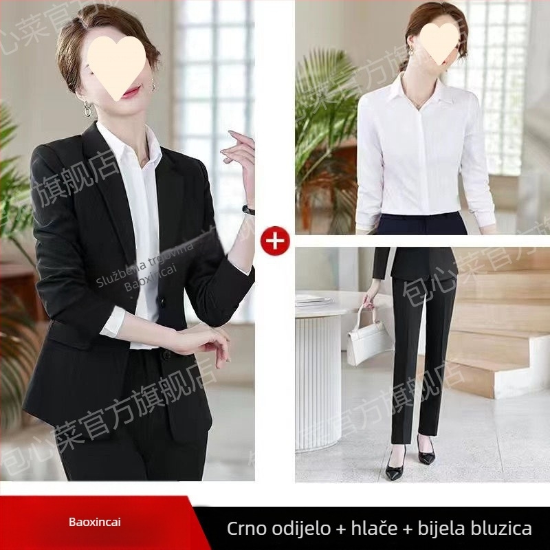 Ženski uski poliester kostim sa sakoom i dugim rukavima — jesen 2023