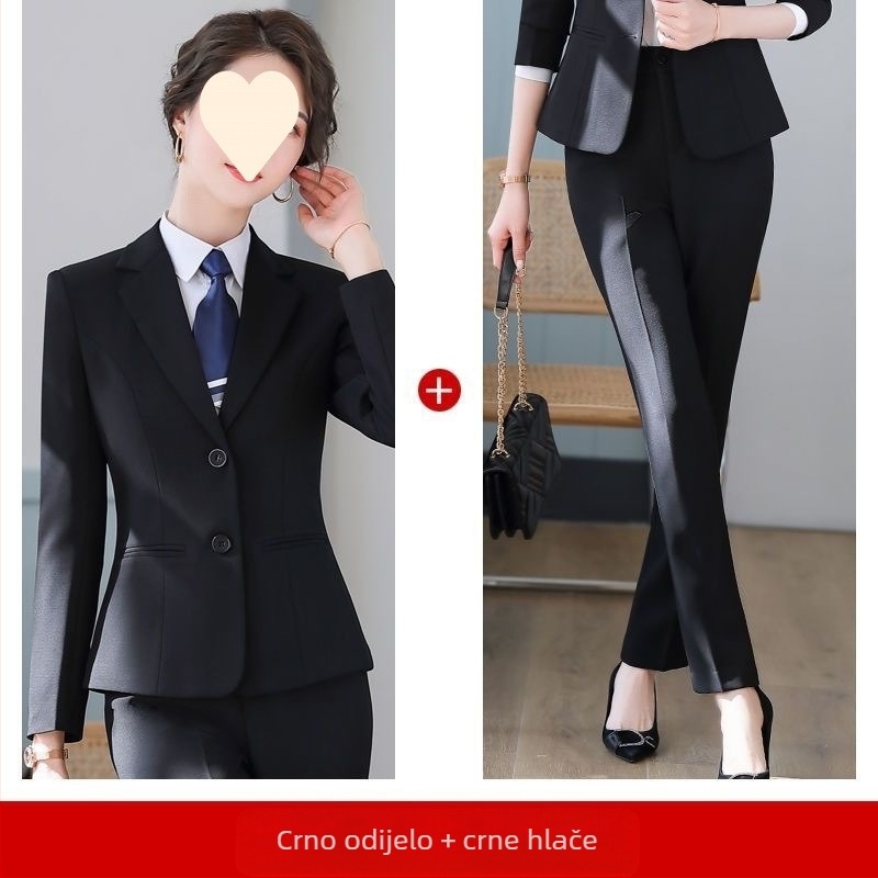 Ženski uski poliester kostim sa sakoom i dugim rukavima — jesen 2023