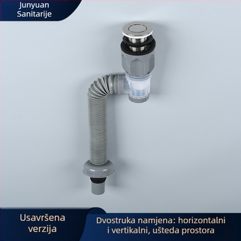 Set odvodnika za umivaonik, dvostruko korištenje – uspravno i vodoravno, S-oblika, podizni tip, plast, kupaonica