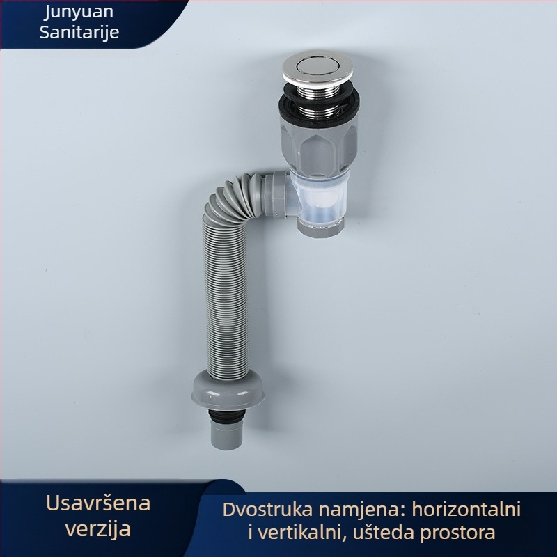 Set odvodnika za umivaonik, dvostruko korištenje – uspravno i vodoravno, S-oblika, podizni tip, plast, kupaonica