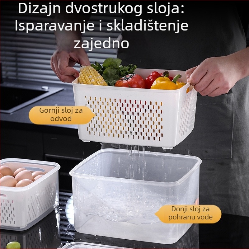 Plastična zatvorena kutija za užinu s ručkom i odvodnim košarom, mikrovalna sigurna, pravokutni Bento krisper