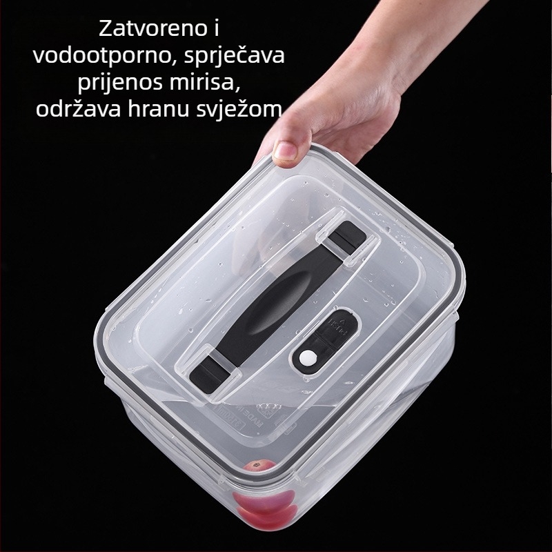 Plastična zatvorena kutija za užinu s ručkom i odvodnim košarom, mikrovalna sigurna, pravokutni Bento krisper