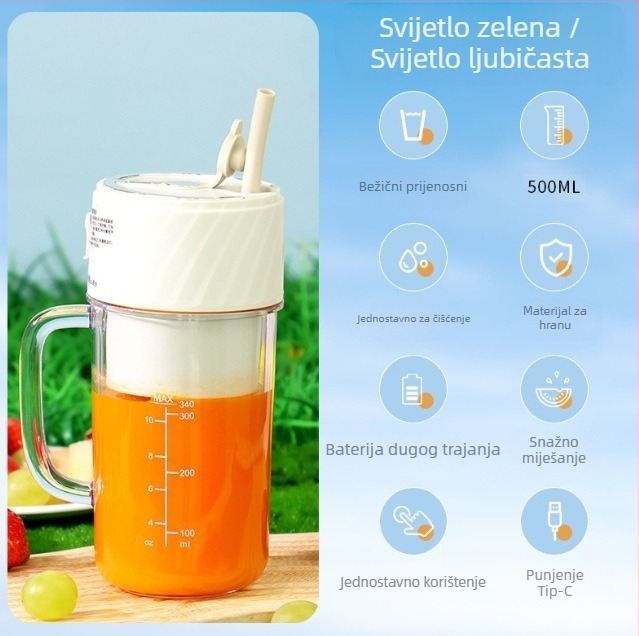 Prijenosni, punjivi sokovnik s digitalnim zaslonom, 18000 rpm, 50 W, kapacitet 400 ml