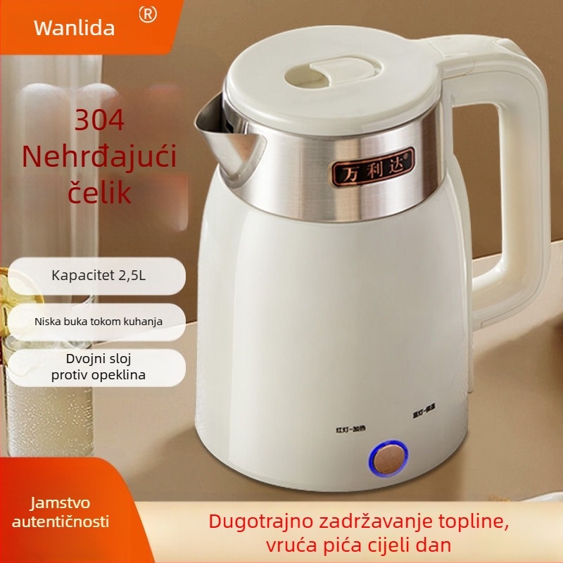 Električni kuhalo vode s graviranim logom, konstantna temperatura, zapremina preko 2 L, snaga 1000–1500 W, 360° baza