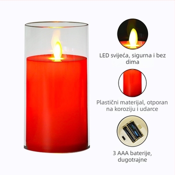 LED svijeća, cilindrično plastično tijelo, ljuljačko sjenilo, tiskani logo, rekvizit za vjenčanje i prosidbu