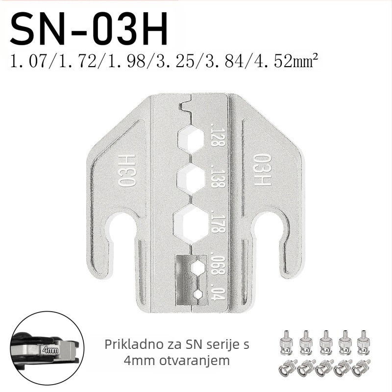 SN serija kliješta za krimpanje, čeljusti za terminale, željezo-niklina legura, masa 0,02