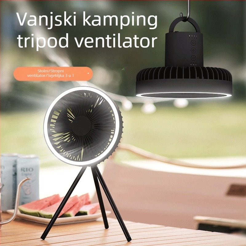 USB tripod ventilator s noćnim svjetlom – prijenosni stolni ventilator za kampiranje i vanjsku upotrebu