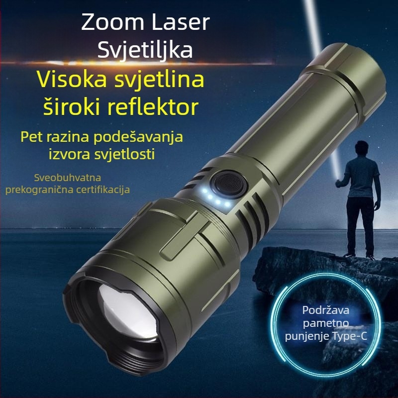 LED baterijska lampa za kampiranje i vanjsku upotrebu – 20W, punjiva, baterija 18650/26650, 360° rotacija, domet ≥500 m