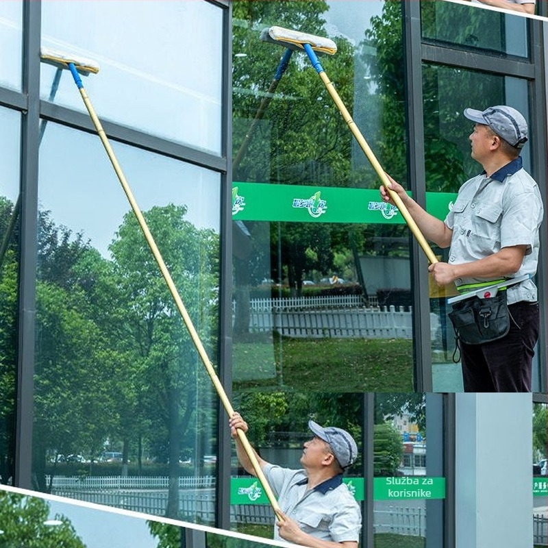 Shijie Kućni čistač stakla s produženom teleskopskom šipkom, jednostrano brisanje, od nehrđajućeg čelika, ručno