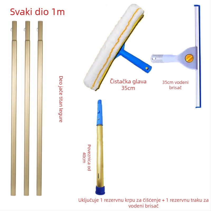 Shijie Kućni čistač stakla s produženom teleskopskom šipkom, jednostrano brisanje, od nehrđajućeg čelika, ručno