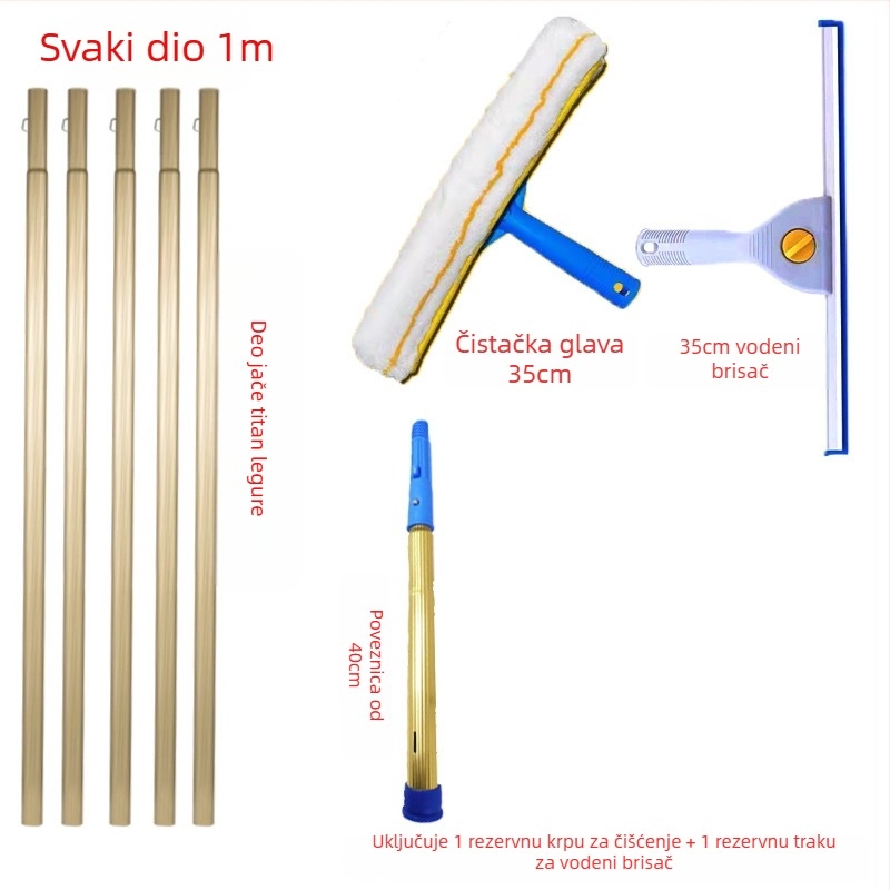 Shijie Kućni čistač stakla s produženom teleskopskom šipkom, jednostrano brisanje, od nehrđajućeg čelika, ručno