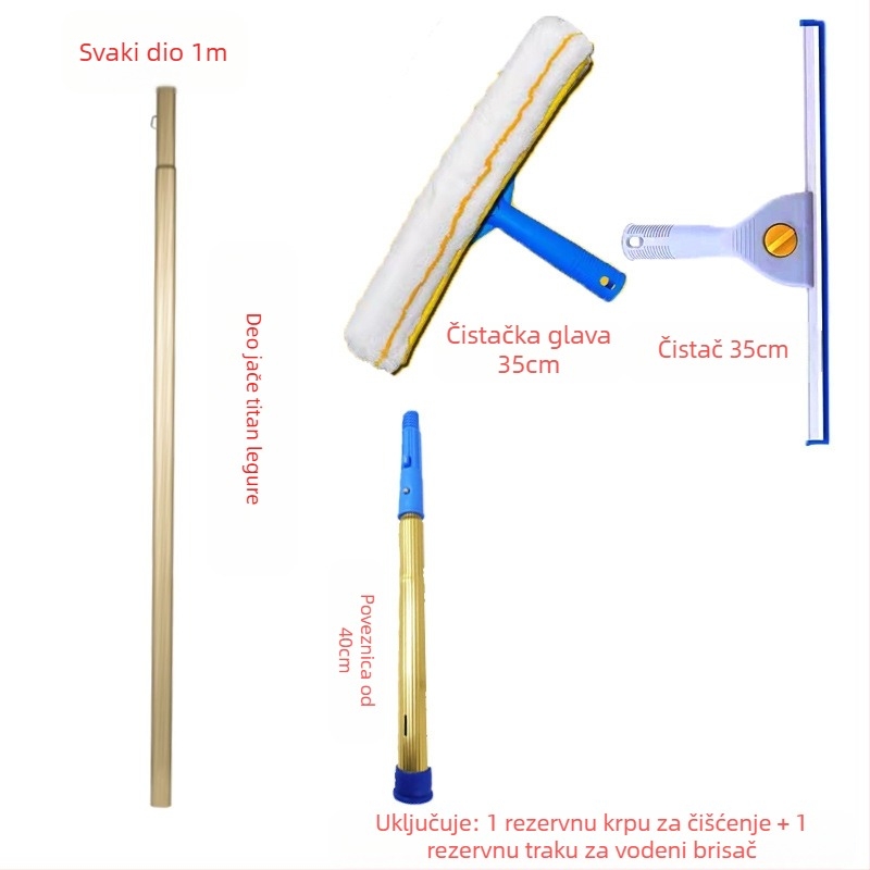 Shijie Kućni čistač stakla s produženom teleskopskom šipkom, jednostrano brisanje, od nehrđajućeg čelika, ručno