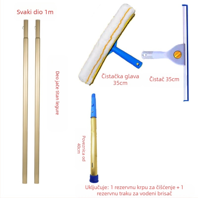 Shijie Kućni čistač stakla s produženom teleskopskom šipkom, jednostrano brisanje, od nehrđajućeg čelika, ručno