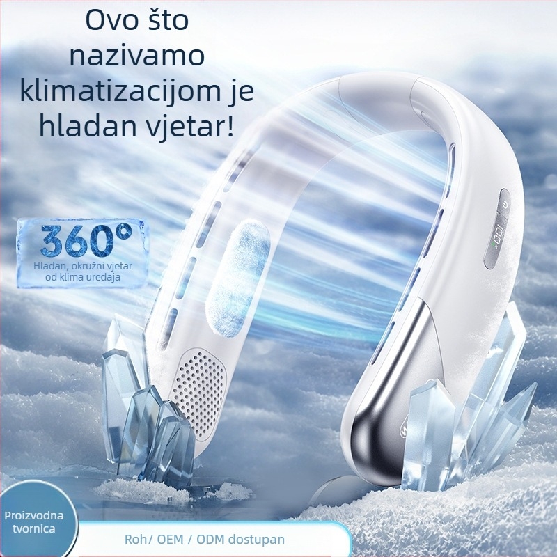 Bezlopatni ventilator oko vrata | (Ugrađena baterija 2000–4000 mAh; USB punjenje; Brushless motor; Dizajn bez lopatica; 5 brzina)