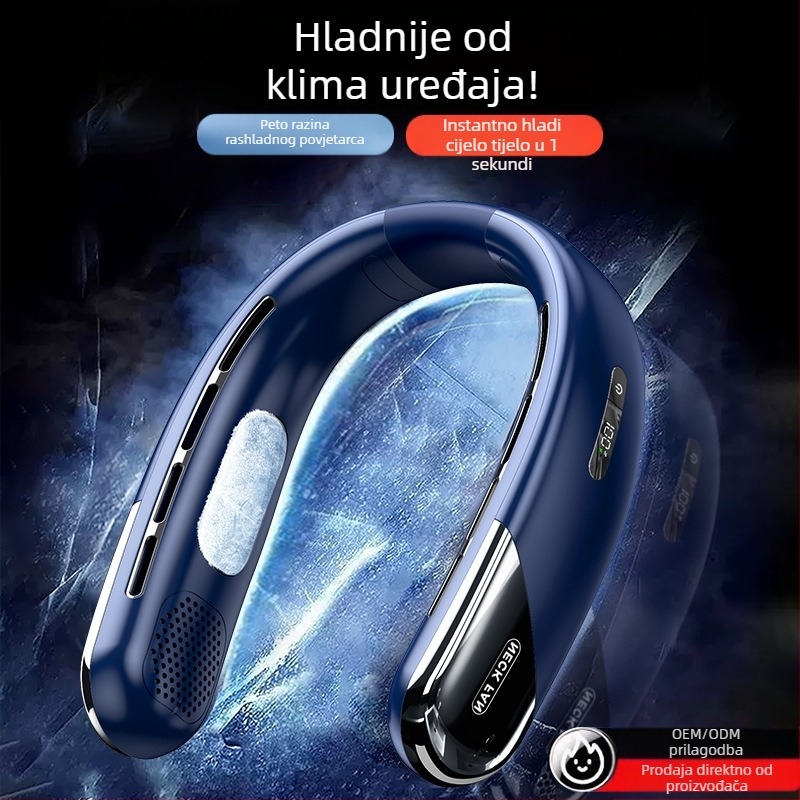 Bezlopatni ventilator oko vrata | (Ugrađena baterija 2000–4000 mAh; USB punjenje; Brushless motor; Dizajn bez lopatica; 5 brzina)