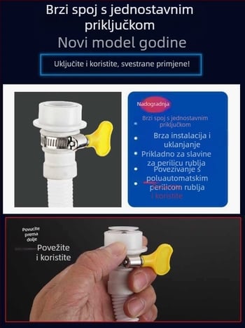 Cijev za dovod vode za perilicu rublja — brzi spoj (snap-on), poluautomatni dizajn, univerzalni, plastični