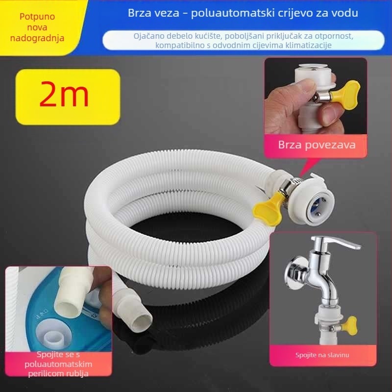 Cijev za dovod vode za perilicu rublja — brzi spoj (snap-on), poluautomatni dizajn, univerzalni, plastični
