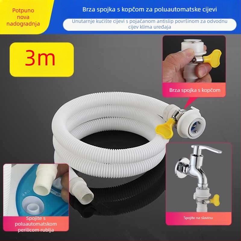 Cijev za dovod vode za perilicu rublja — brzi spoj (snap-on), poluautomatni dizajn, univerzalni, plastični