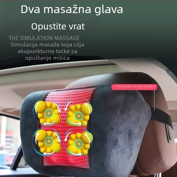 Masazna jastučnica za vrat i leđa za auto i dom – gnječenje, grijanje i vibracije, 6+ masažnih glava, 3. razina snage, žično ručno upravljanje