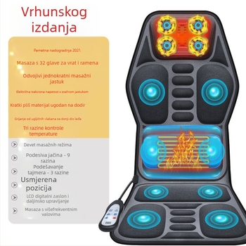 Masazna jastučnica za vrat i leđa za auto i dom – gnječenje, grijanje i vibracije, 6+ masažnih glava, 3. razina snage, žično ručno upravljanje