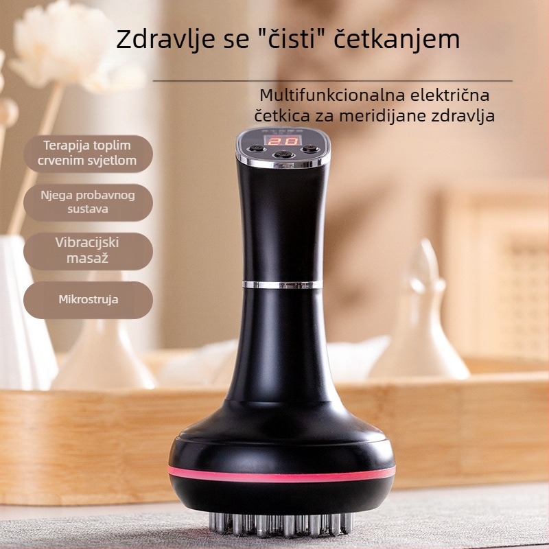Električna meridijanska četka i masažer za trbuh s 20 brzina, terapija svjetlom i topli kompres – kućna uporaba (20 brzina; terapija svjetlom; topli kompres)