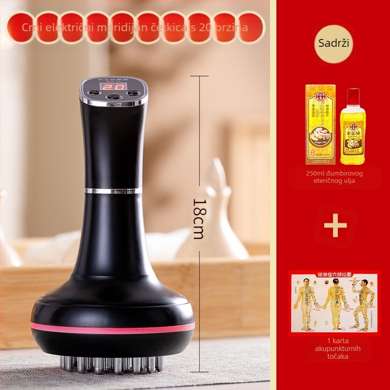 Električna meridijanska četka i masažer za trbuh s 20 brzina, terapija svjetlom i topli kompres – kućna uporaba (20 brzina; terapija svjetlom; topli kompres)