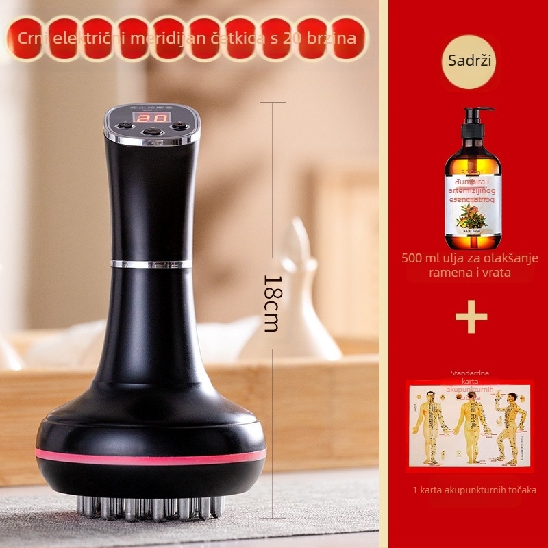Električna meridijanska četka i masažer za trbuh s 20 brzina, terapija svjetlom i topli kompres – kućna uporaba (20 brzina; terapija svjetlom; topli kompres)