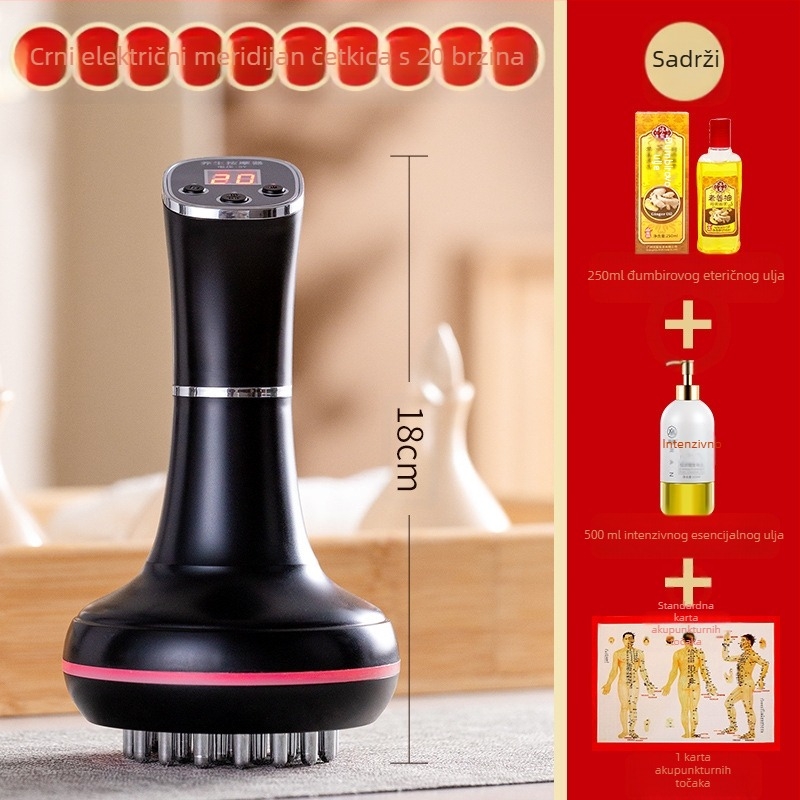 Električna meridijanska četka i masažer za trbuh s 20 brzina, terapija svjetlom i topli kompres – kućna uporaba (20 brzina; terapija svjetlom; topli kompres)