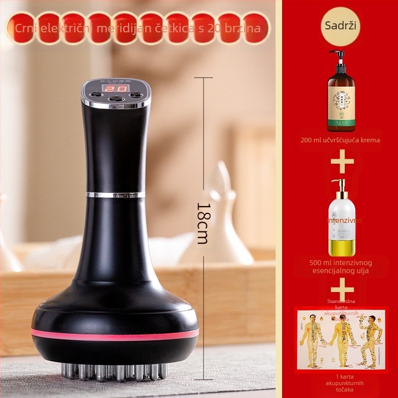 Električna meridijanska četka i masažer za trbuh s 20 brzina, terapija svjetlom i topli kompres – kućna uporaba (20 brzina; terapija svjetlom; topli kompres)