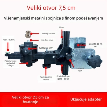 Laserski nivo s teleskopskom šipkom – metalni nosač, plastična pan/tilt posuda, podesiva šipka, lasersko načelo