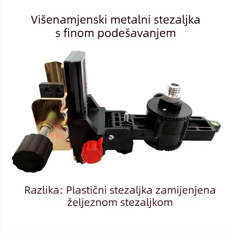 Laserski nivo s teleskopskom šipkom – metalni nosač, plastična pan/tilt posuda, podesiva šipka, lasersko načelo