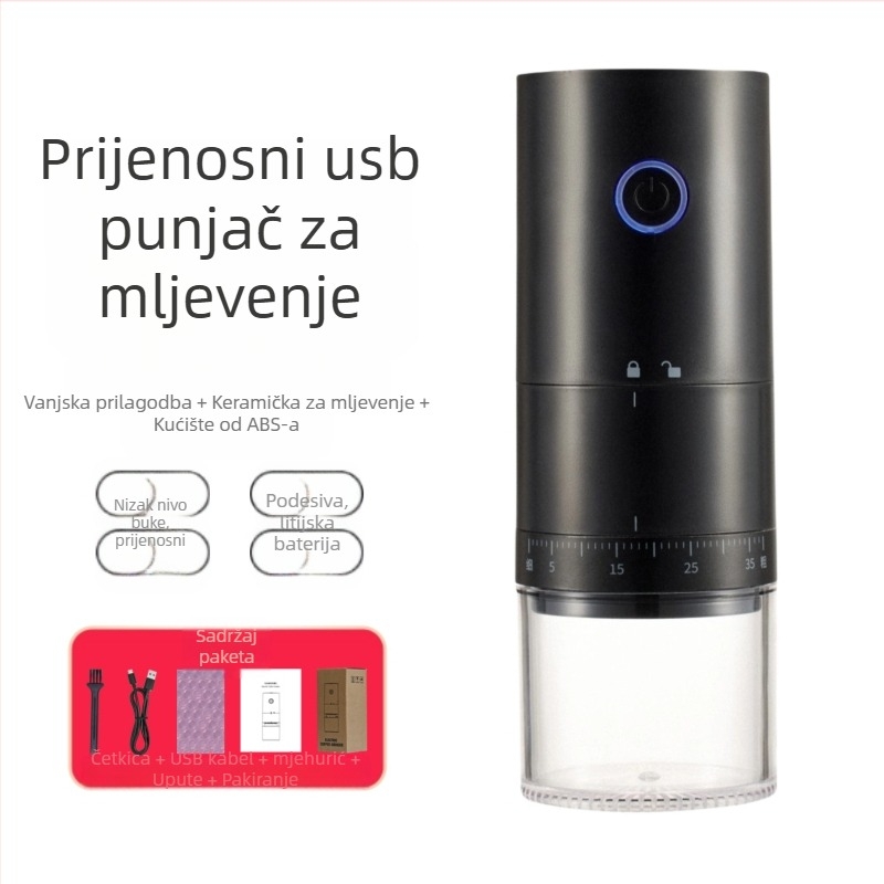 Mingxi električni mljevac kave za zrna — automatni, ABS kućište, težina 0,43 kg, mogućnost prilagodbe