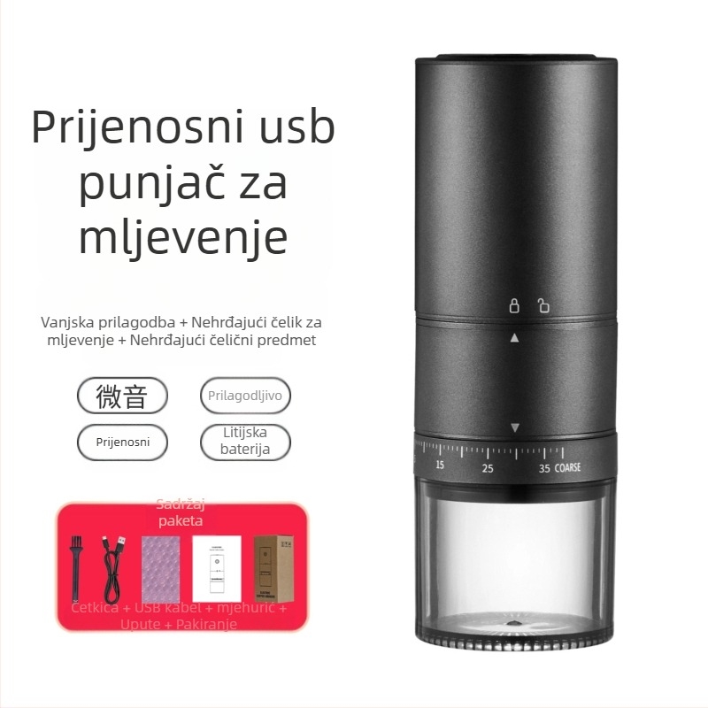 Mingxi električni mljevac kave za zrna — automatni, ABS kućište, težina 0,43 kg, mogućnost prilagodbe