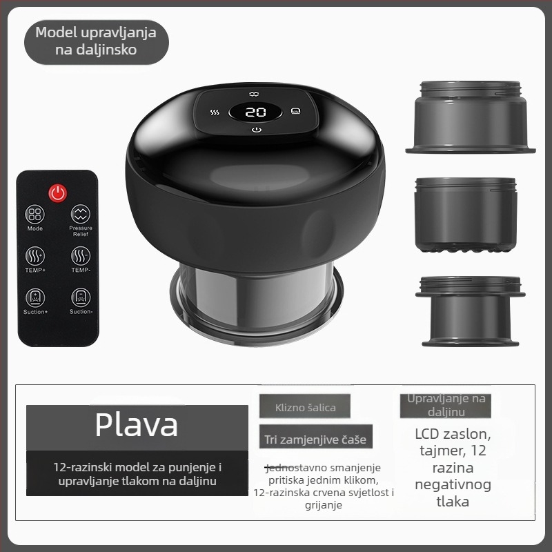 Električno inteligentno vakuumsko masažno uređaj s grijanjem, USB napajanje, ABS kućište, 4 brzine, baterija 1200 mA, CE certifikat