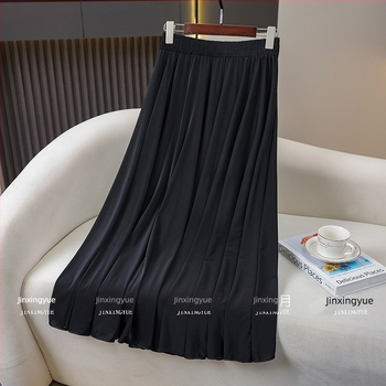 83 cm duga suknja za žene srednje dobi i starije, ljeto, široka zvonolika silueta, elastični pojas, drapirana Ice Silk tkanina, majčin stil, suknja za ples na trgu, elegantna