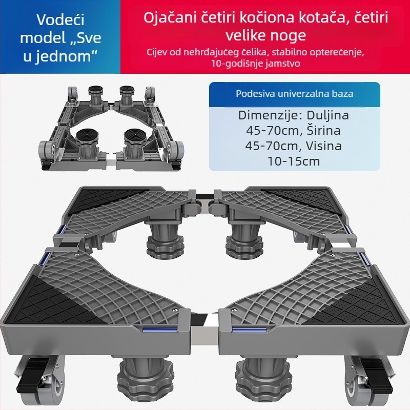 Univerzalna baza za perilicu s pomičnim kotačićima i stalkom za pohranu, jastučići za ublažavanje vibracija