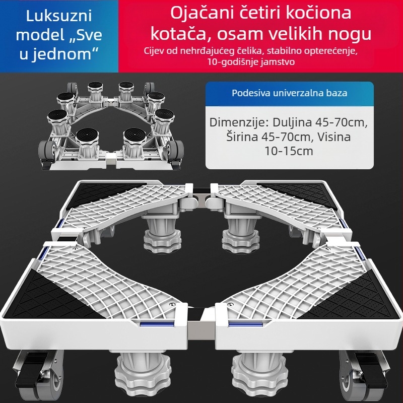Univerzalna baza za perilicu s pomičnim kotačićima i stalkom za pohranu, jastučići za ublažavanje vibracija