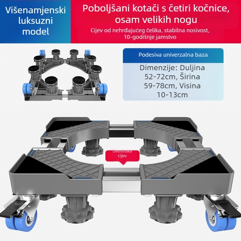 Univerzalna baza za perilicu s pomičnim kotačićima i stalkom za pohranu, jastučići za ublažavanje vibracija