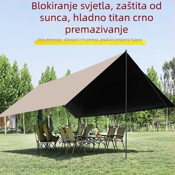 Vinilni šator s stolom i stolicama – kamping set od šest dijelova, zaštita od sunca, vjetra i kiše; četiri sezone, težina 2900 g, šipke od čvrstog željeza, vanjski titanij-crni premaz, vodootpornost vanjskog šatora 2000–3000 mm