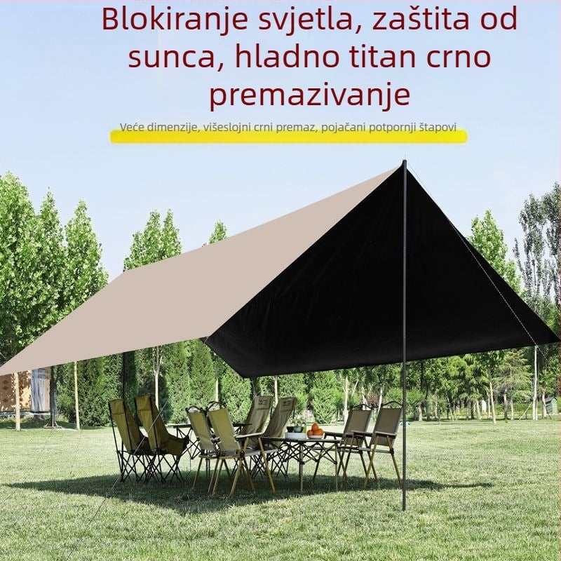 Vinilni šator s stolom i stolicama – kamping set od šest dijelova, zaštita od sunca, vjetra i kiše; četiri sezone, težina 2900 g, šipke od čvrstog željeza, vanjski titanij-crni premaz, vodootpornost vanjskog šatora 2000–3000 mm