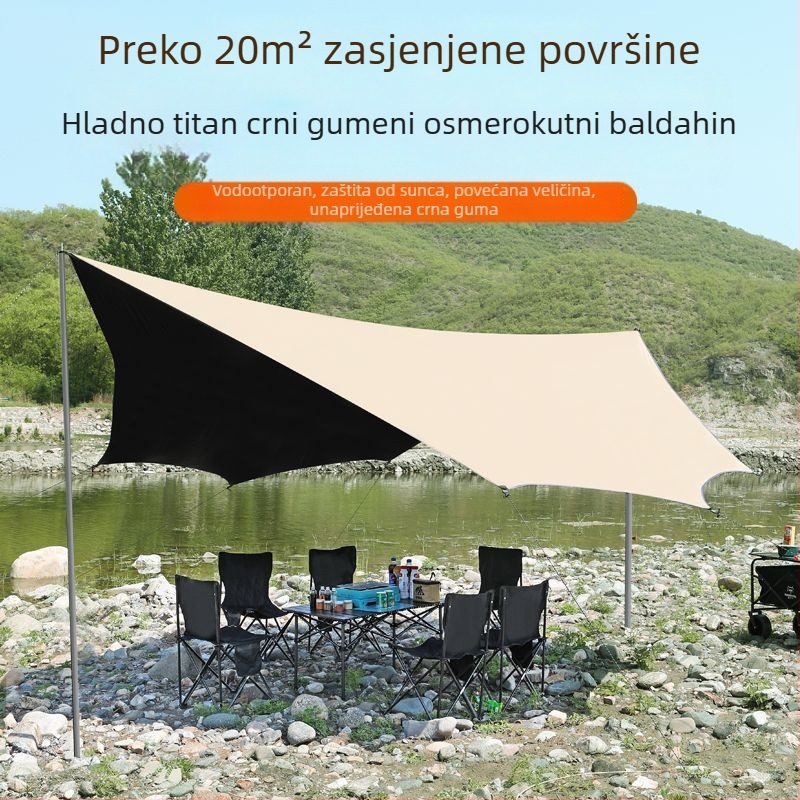 Vinilni šator s stolom i stolicama – kamping set od šest dijelova, zaštita od sunca, vjetra i kiše; četiri sezone, težina 2900 g, šipke od čvrstog željeza, vanjski titanij-crni premaz, vodootpornost vanjskog šatora 2000–3000 mm