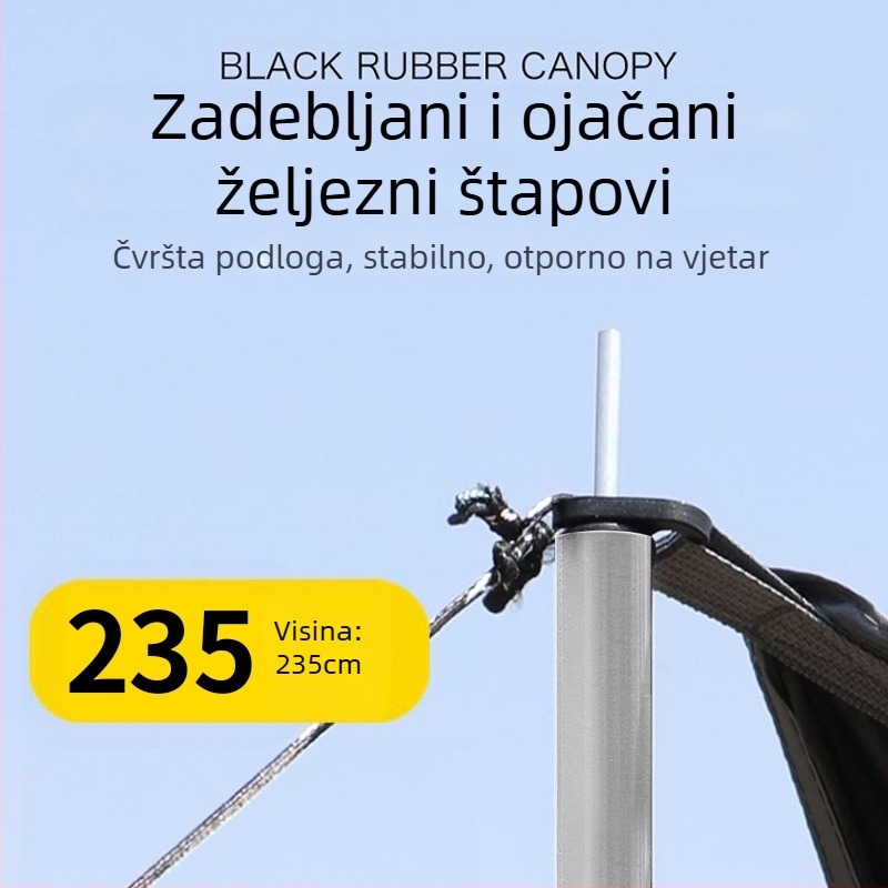 Vinilni šator s stolom i stolicama – kamping set od šest dijelova, zaštita od sunca, vjetra i kiše; četiri sezone, težina 2900 g, šipke od čvrstog željeza, vanjski titanij-crni premaz, vodootpornost vanjskog šatora 2000–3000 mm