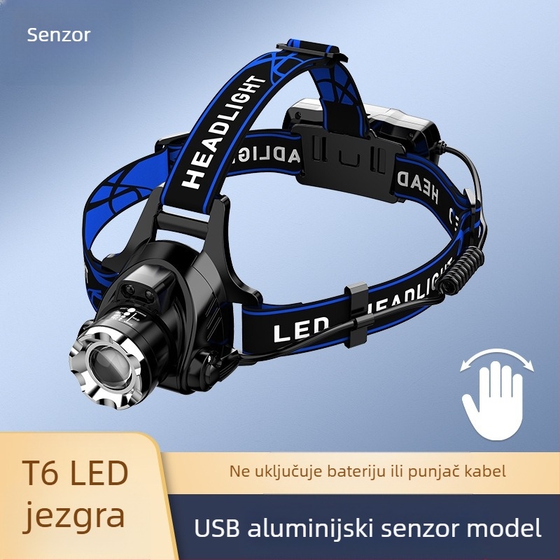 LED čelna svjetiljka s teleskopskim zoomom - model V9, punjiva, indukcijski prekidač, vodootporna