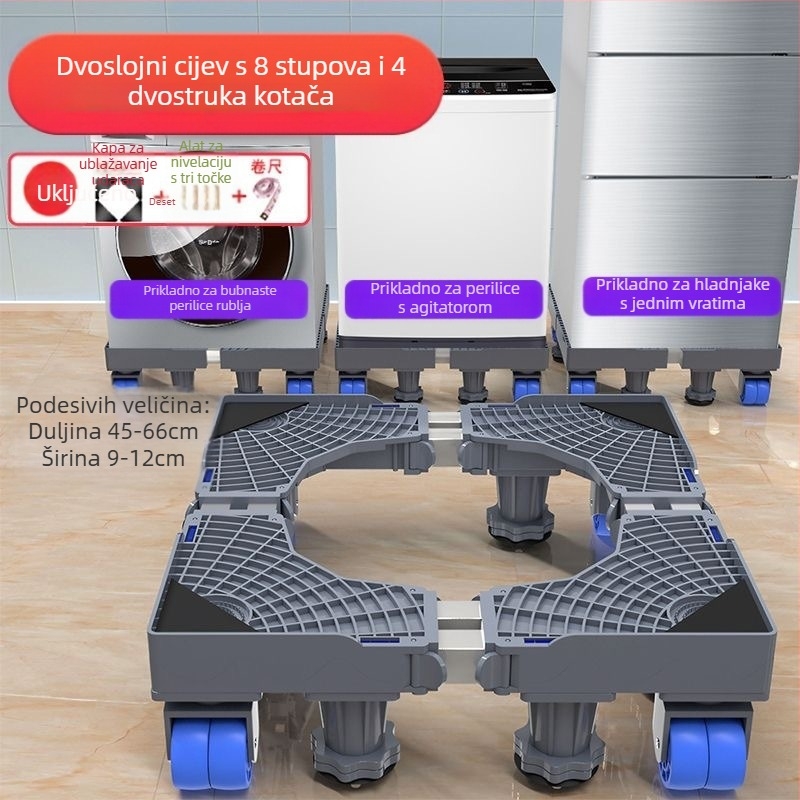 Osnovica za perilicu rublja; protuklizna, podesiva, pomična; bez ugradnje; materijal plastika, 3-slojna