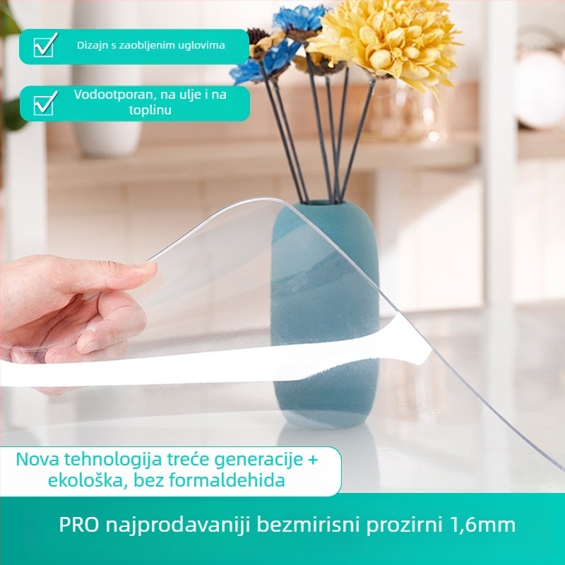 Prozirna PVC podmeta za stol s pravokutnim oblikom, mat završnim slojem – vodootporna, otporna na prašinu i ulje, otporna na visoke temperature i ogrebotine