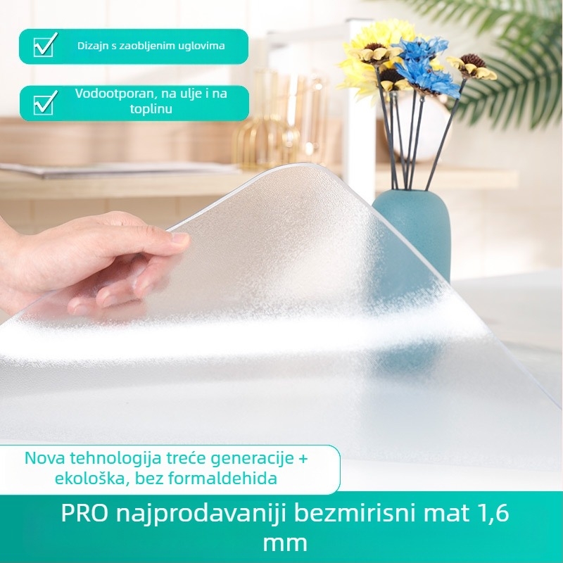 Prozirna PVC podmeta za stol s pravokutnim oblikom, mat završnim slojem – vodootporna, otporna na prašinu i ulje, otporna na visoke temperature i ogrebotine